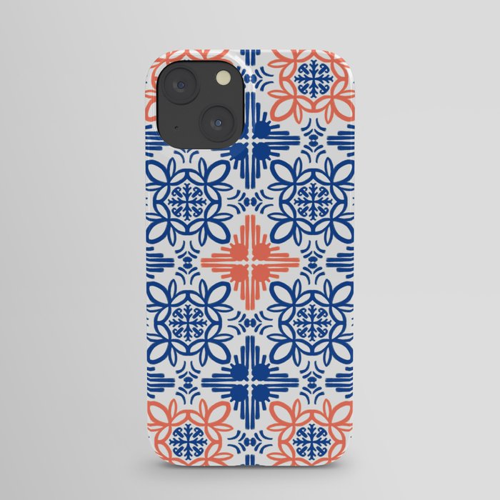 Cheerful retro Modern Kitchen Tile Pattern Red and Navy Blue iPhone Case