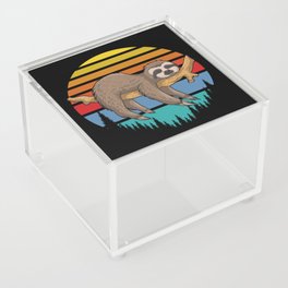 Lazy Sloth Retro Sunset Illustration Cute Funny Acrylic Box