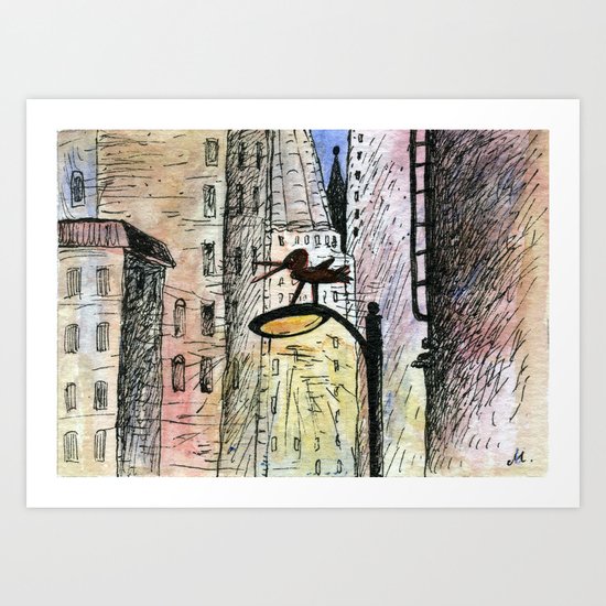 bird in the city Art Print