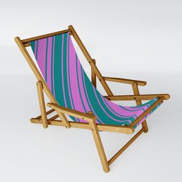 [ Thumbnail: Orchid and Teal Colored Stripes/Lines Pattern Sling Chair ]