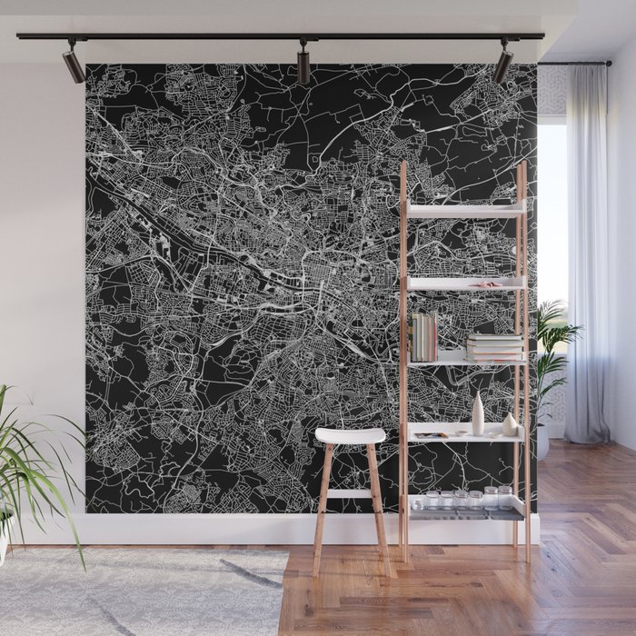 Glasgow Black Map Wall Mural by multipliCITY Society6