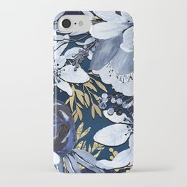 Navy Blue & Gold Watercolor Floral iPhone Case