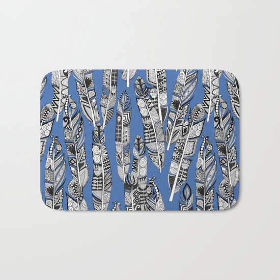 geo feathers blue Bath Mat