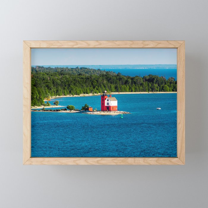 Round Island Light watching over Lake Michigan on Mackinac Island Framed Mini Art Print