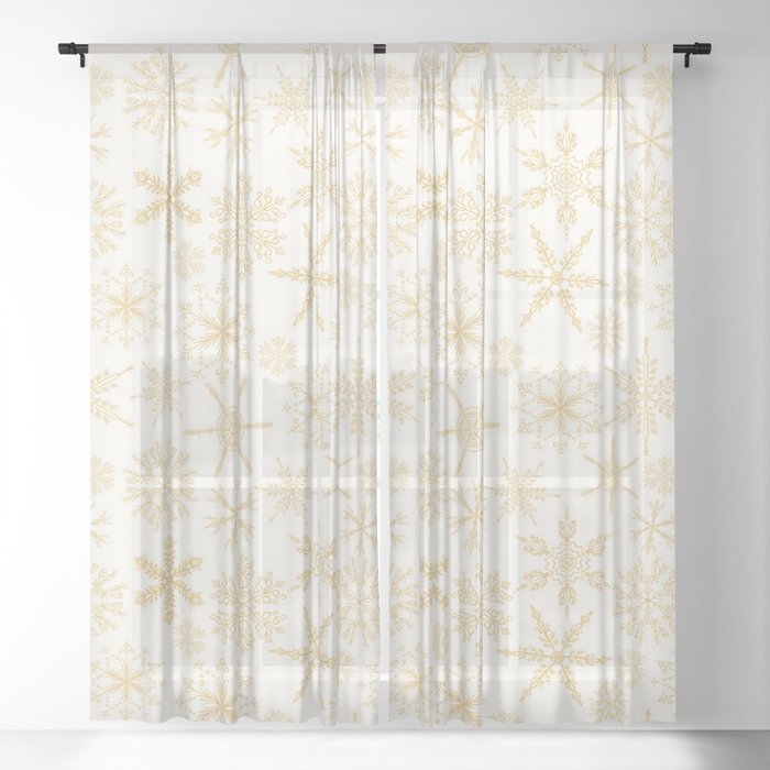 White & Gold Snowflakes Sheer Curtain