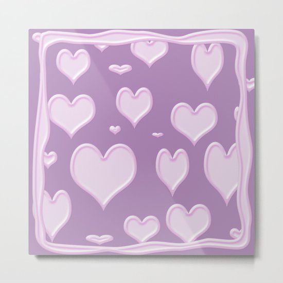 White hearts on light purple lila Metal Print