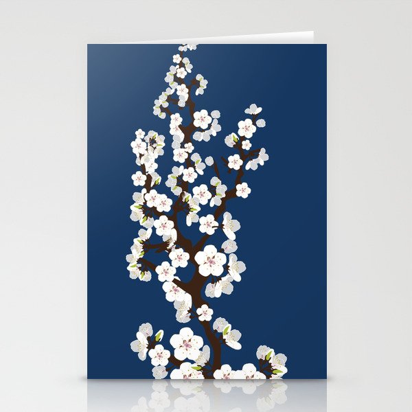 Japanese Sakura Cherry Blossoms (navy) Stationery Cards
