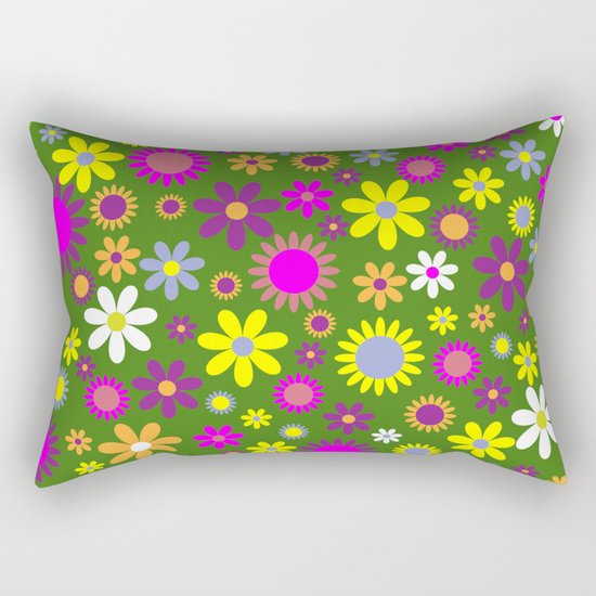 Multicolored Flower Garden Pattern Rectangular Pillow