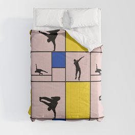 Street dancing like Piet Mondrian - Yellow, and Blue on the pink background Comforter