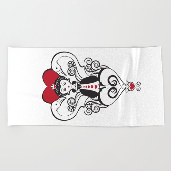 Queen of Hearts | black, white and red Beach Towel