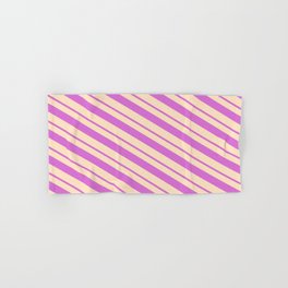 [ Thumbnail: Orchid & Bisque Colored Lines Pattern Hand & Bath Towel ]