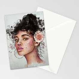 Woman’s portrait with flower in her hair Stationery Cards