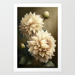 White Dahlia Flowers  Art Print