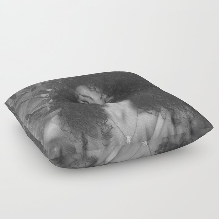 My Sharona (with the long, dark curly hair) African American female beauty black and white photograph portrait - photography - photographs Floor Pillow