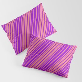 [ Thumbnail: Light Coral & Dark Violet Colored Lines/Stripes Pattern Pillow Sham ]