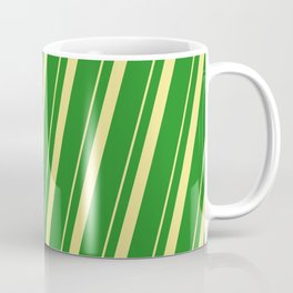[ Thumbnail: Tan & Forest Green Colored Pattern of Stripes Coffee Mug ]