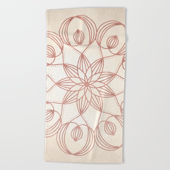 Mandala Floweret Rose Gold on Cream Beach Towel