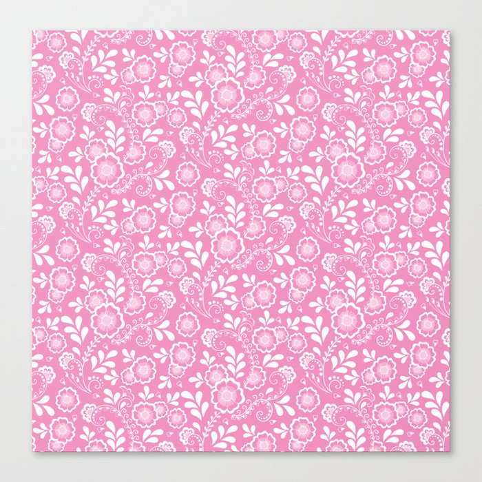 Pink And White Eastern Floral Pattern Canvas Print