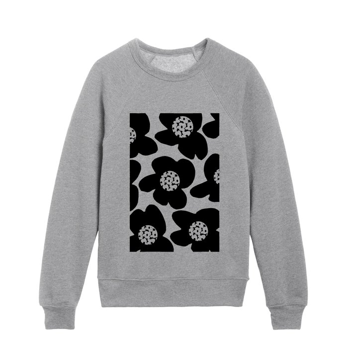 Large Retro Flowers Black Petals White Floral Center White Background #decor #society6 #buyart Kids Crewneck