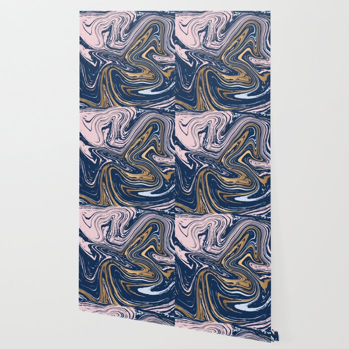 Rose & Navy & Gold Marble Wallpaper by mydream | Society6