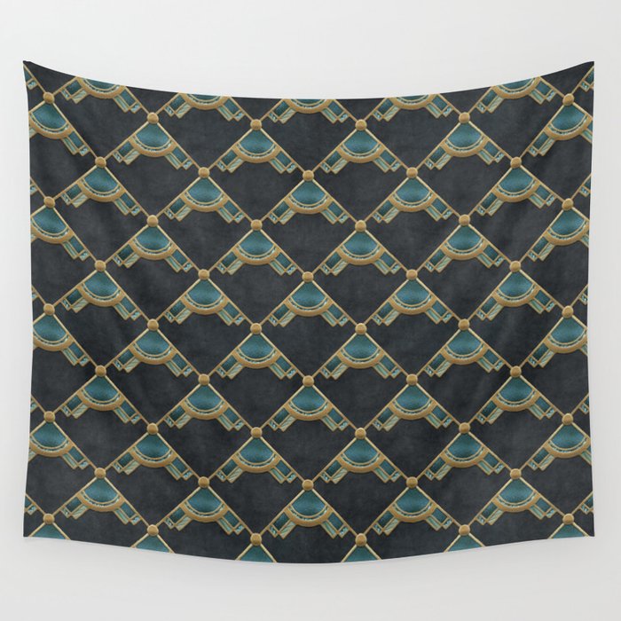 Art Deco Teal And Green Elegant Marble And Gemstone Design Wall Tapestry