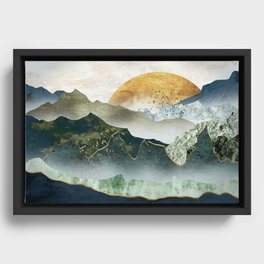 The green golden mountains by sunset Framed Canvas