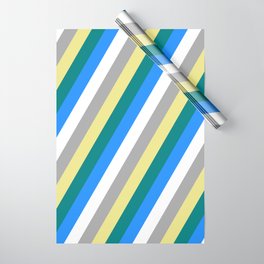 [ Thumbnail: Eye-catching Tan, Teal, Blue, White & Dark Gray Colored Striped/Lined Pattern Wrapping Paper ]