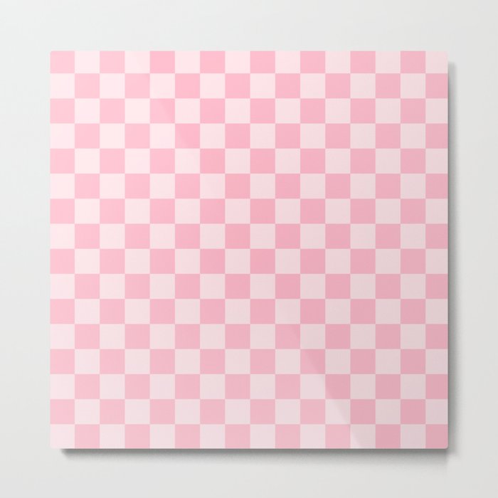 Checkerboard Mini Check Pattern in Soft Cotton Candy Pastel Pink Metal Print
