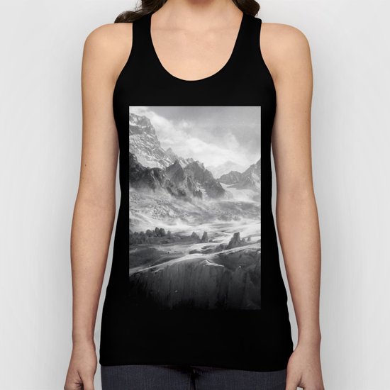 Dark & Eerie Mountains (Black & White) Unisex Tank Top
