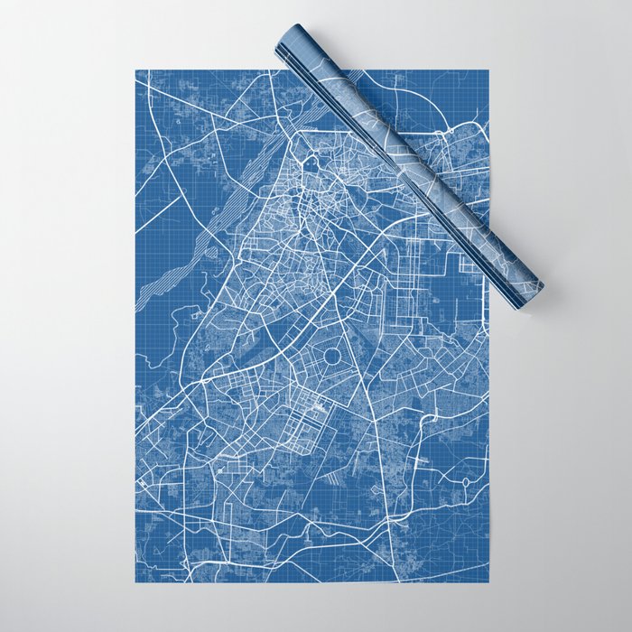 Lahore City Map of Punjab, Pakistan - Blueprint Wrapping Paper