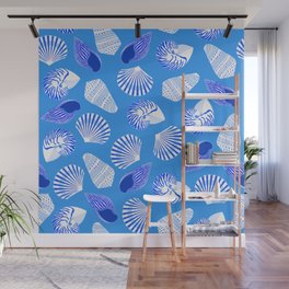 Mix Shell Pattern on Blue Background Wall Mural