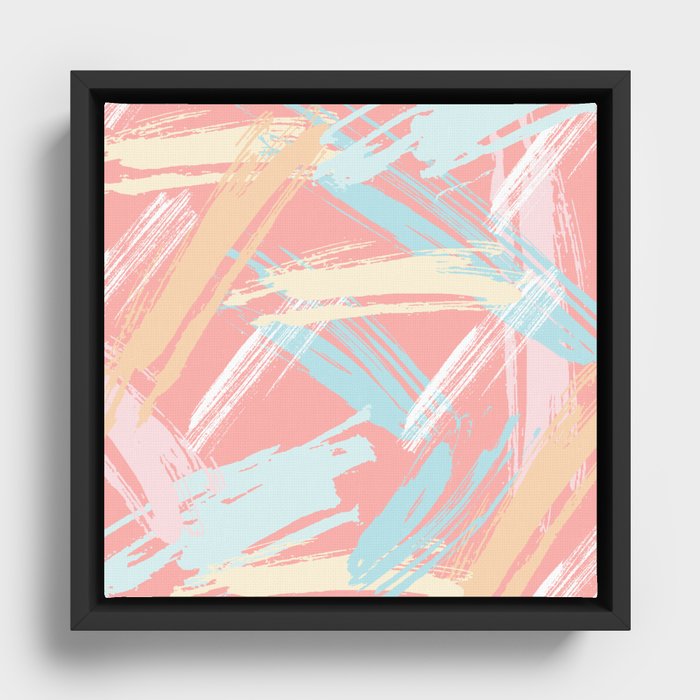 Pink and Blue Pastel Brush Stroke Abstract Framed Canvas