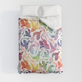 Dragon fire rainbow  Comforter | Flying, Rainbow, Watercolor, Seamless, Purple, Yellow, Dragons, Firebreathing, Cute, Mythical 