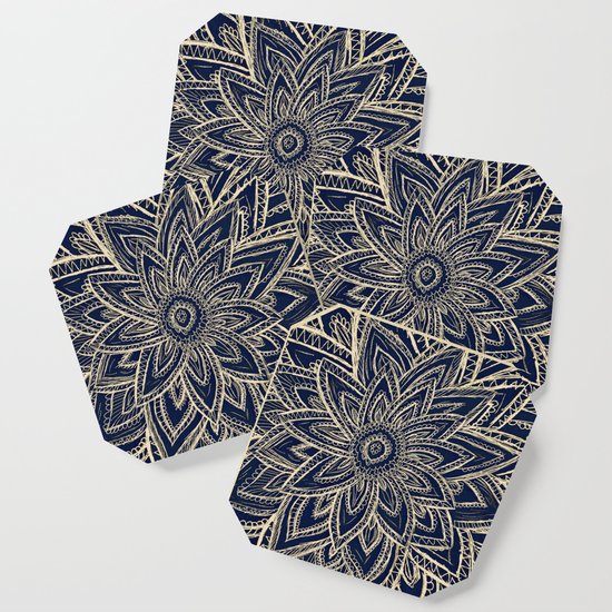 Cute Retro Gold Abstract Flower Drawing Geometric Coaster By