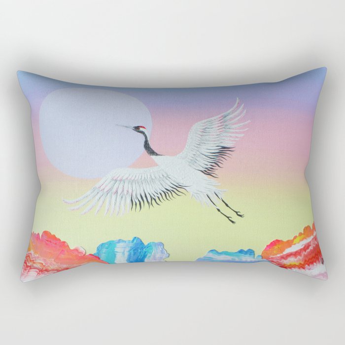 In Flight  - Crane in Sunset Landscape - acrylic on canvas Rectangular Pillow