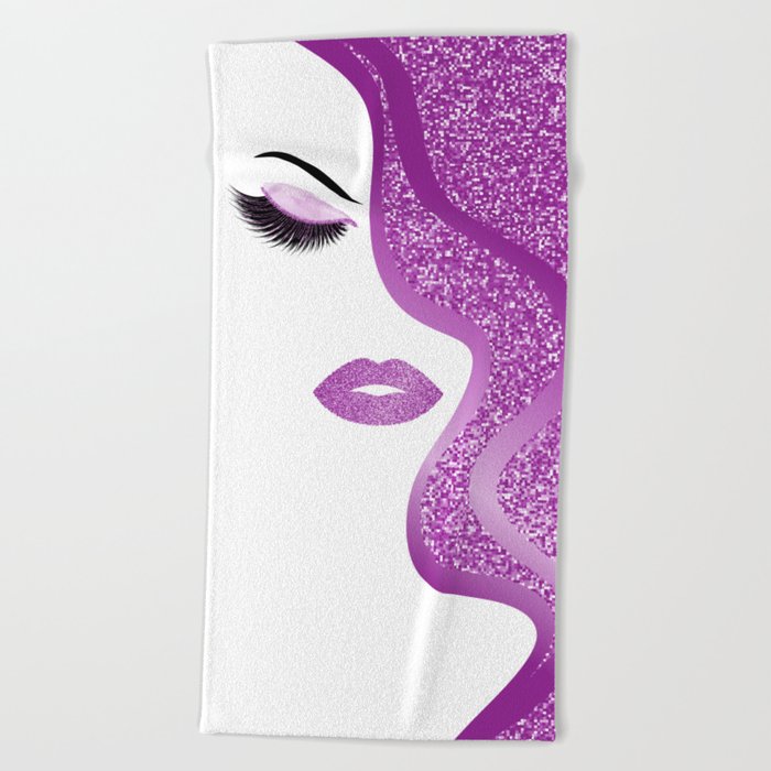 Purple glitter woman Beach Towel