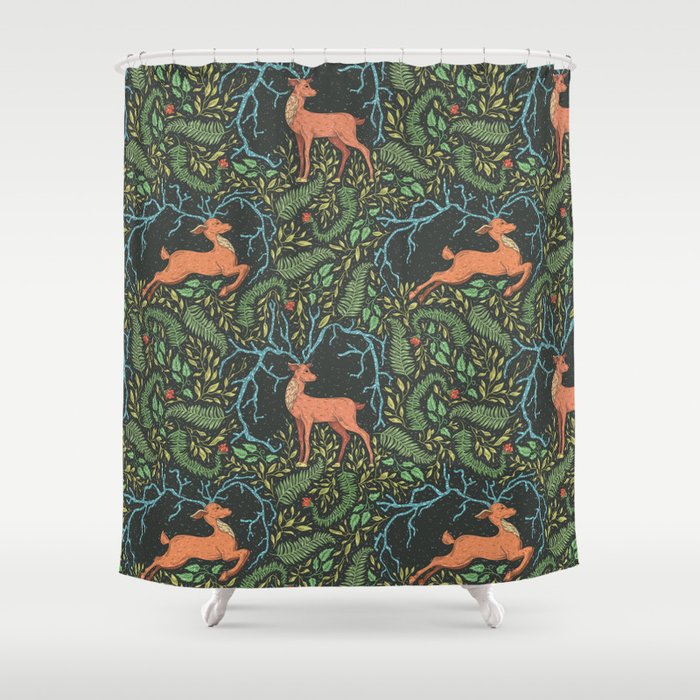 Deer, king of the forest among green fern and leaves Shower Curtain