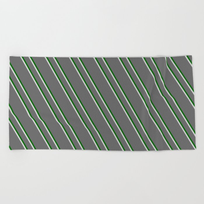 Dim Grey, Dark Green, and Light Grey Colored Stripes Pattern Beach Towel