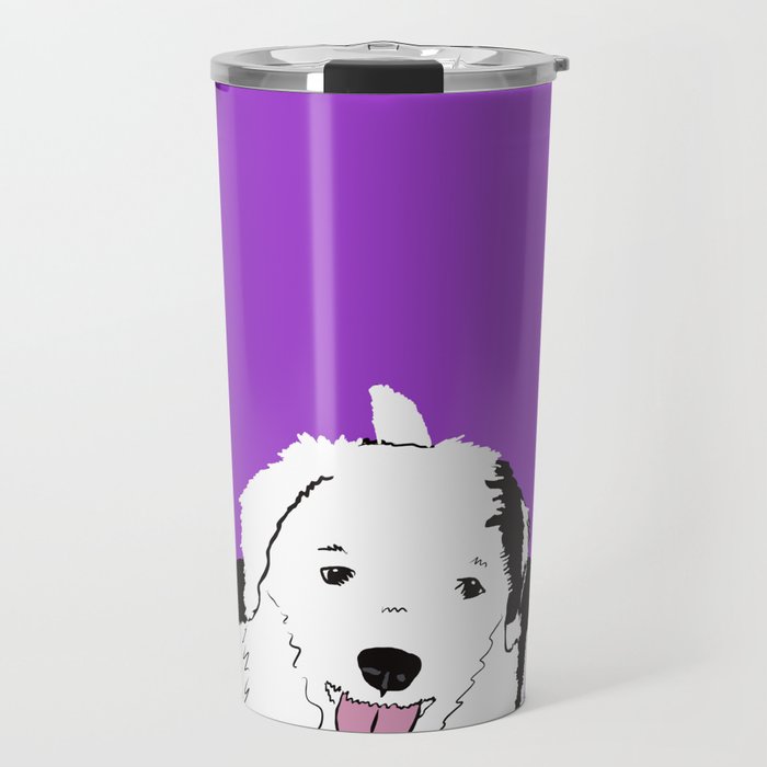 Gypsy The Sheepadoodle Travel Mug | Drawing, Digital, Sheepadoodle, Poodle, Puppy, Dog, Cute, Purple, Black-and-white, Sheep-dog