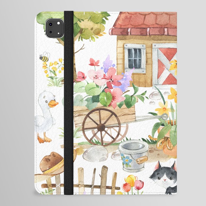 Watercolor Spring Country Cottage iPad Folio Case