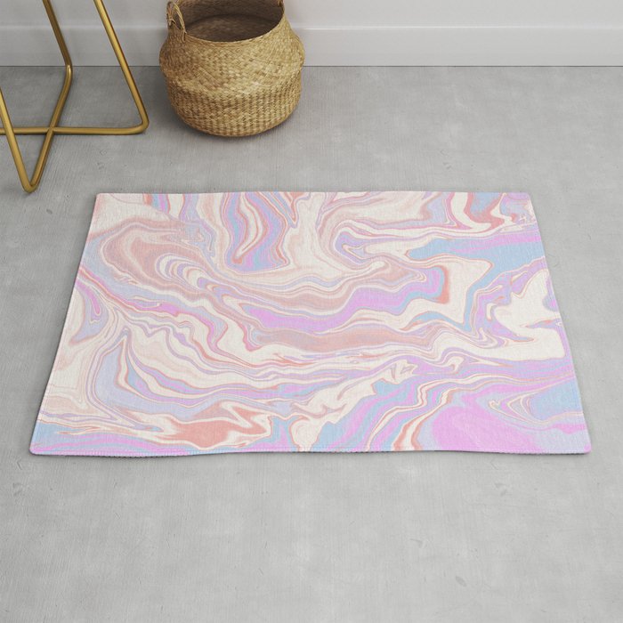 Liquid swirl retro contemporary abstract in light soft pink Rug