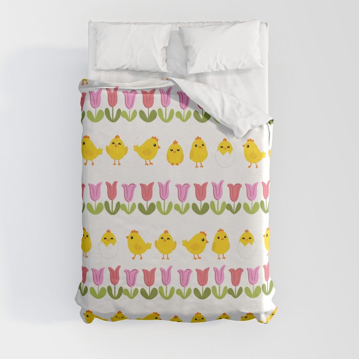 Easter - chick and tulips Duvet Cover