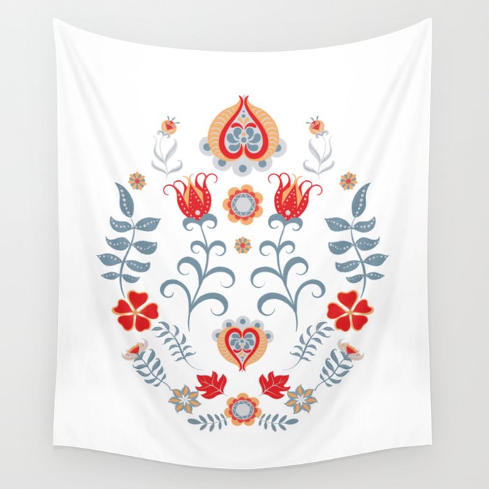 Hygge Scandinavian Folk Art Wall Tapestry by Nordic Print Studio