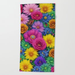 Colorful spring flowers pattern Beach Towel