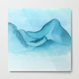Soft Blue Mountain Landscape Metal Print