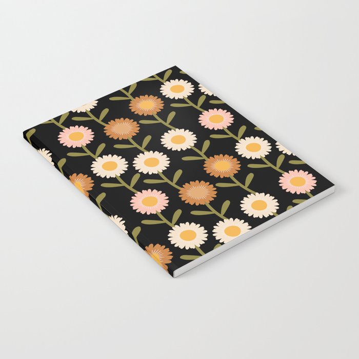 Modern Daisy Floral Pattern Black Notebook