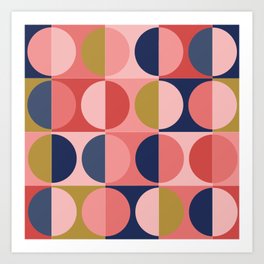 Pink & blue mid century modern design Art Print