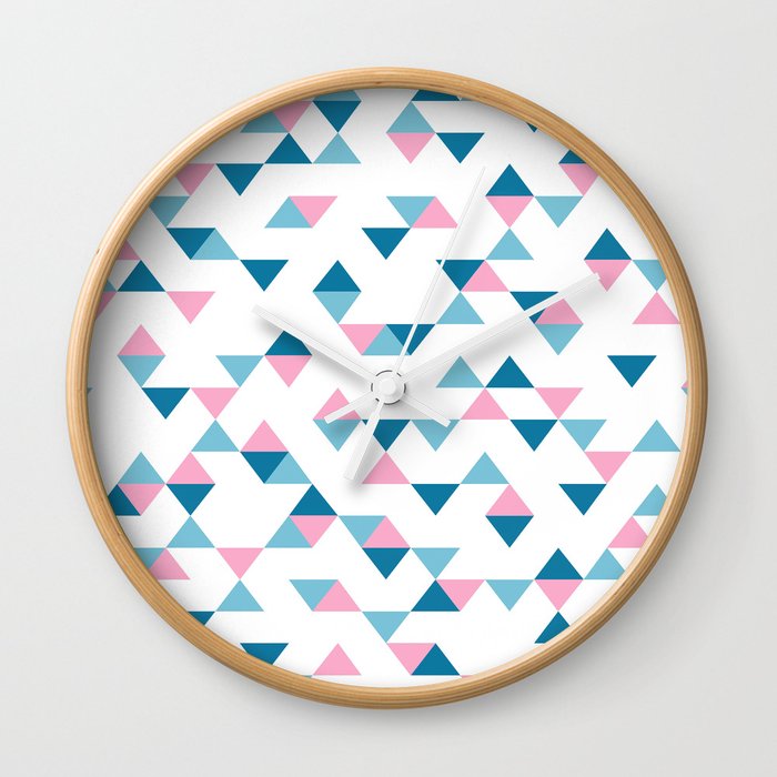 Triangles Blue and Pink Wall Clock