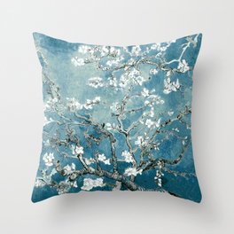 Vincent Van Gogh Almond Blossoms Teal Throw Pillow