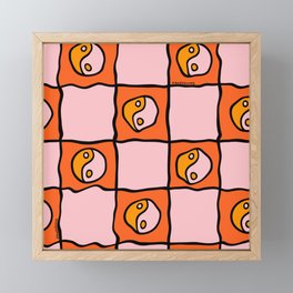 Orange Ying yang Checkered Print Framed Mini Art Print